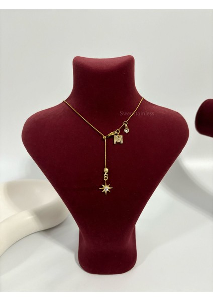 Asansör Zincirli Kutup Yıldız Harfli Taşlı Y Kolye