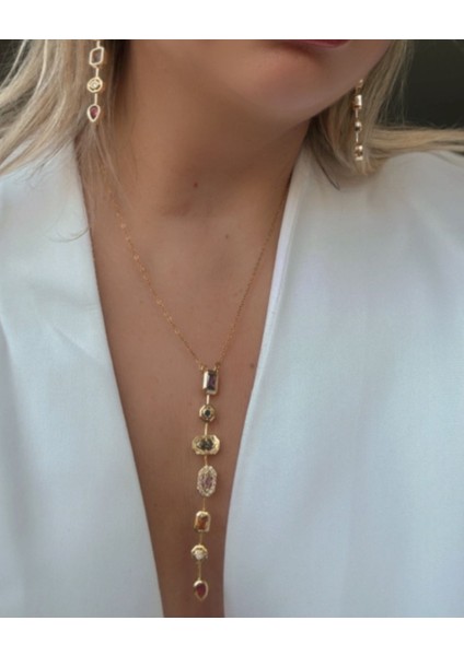 Renkli Taşlı Y Model Kolye