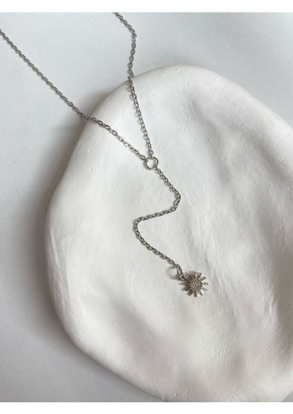 Taşlı Güneş Charm Dekolte Y Gümüş Çelik Kolye fiyatları