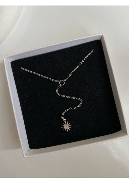 Taşlı Güneş Charm Dekolte Y Gümüş Çelik Kolye modelleri