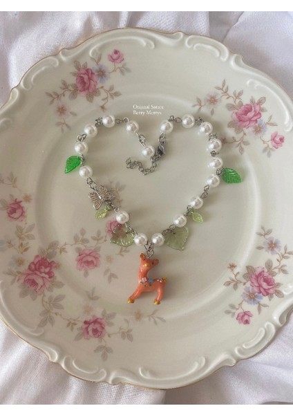 Ormandaki Geyik Özel Tasarım Fairycore Coquette Y2K Inci Kolye