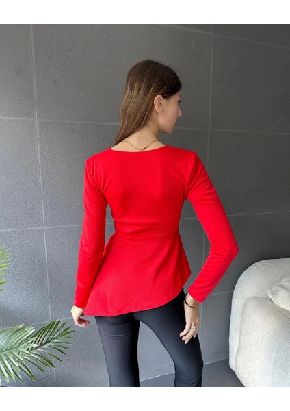 Kadın Kruvaze Yaka Kemer Detay Asimetrik Kesim Bluz modelleri