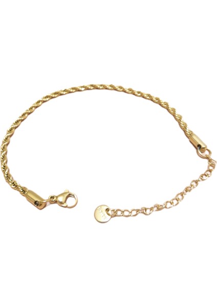 Çelik Bileklik Ince Burgu Zincir Model 3 mm Kalınlık 17 cm Uzunluk 6 cm Ek Altın Sarısı Gold modelleri