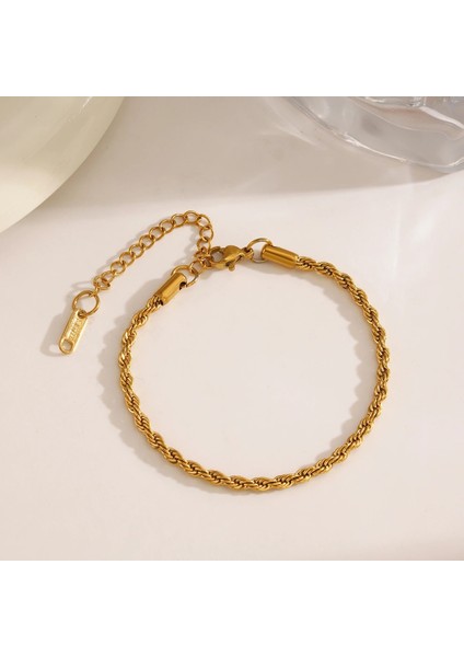Çelik Bileklik Ince Burgu Zincir Model 3 mm Kalınlık 17 cm Uzunluk 6 cm Ek Altın Sarısı Gold fırsatları