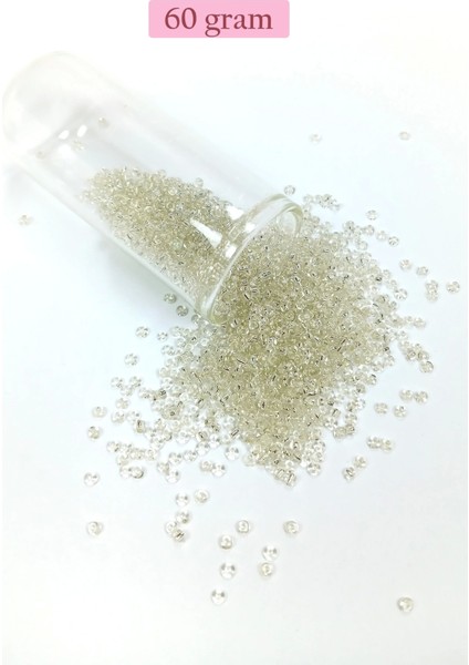 Dökme Cam Kum Boncuk (11/0) 2 mm - 60 Gram - Şeffaf Beyaz - BNC053