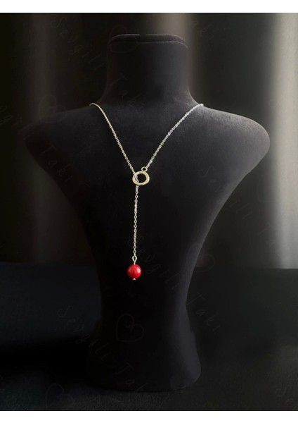 Y Model Mercan Doğal Taşlı Ayarlanabilir Çelik Kolye -Sevgili Takı Koleksiyonu