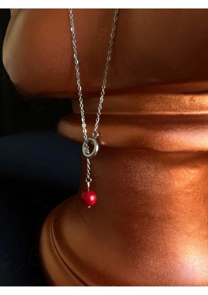 Y Model Mercan Doğal Taşlı Ayarlanabilir Çelik Kolye -Sevgili Takı Koleksiyonu fırsatları