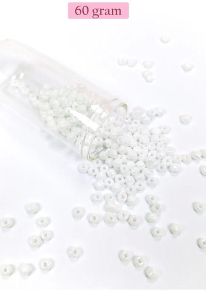 Dökme Cam Kum Boncuk Büyük Boy (6/0) 4 mm - 60 Gram - Kar Beyaz - BNC109