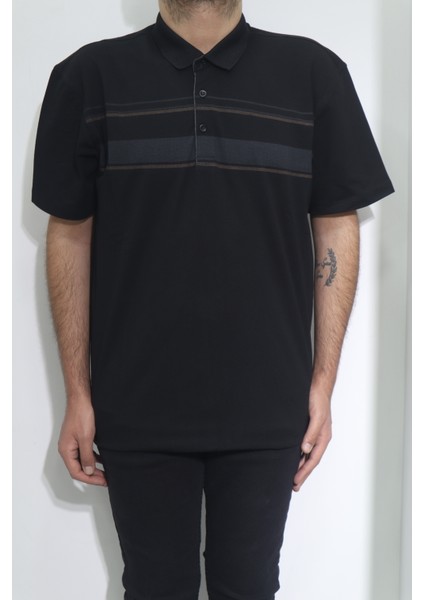 Fistan Store Erkek Desenli Spor Kesim Rahat Kalıp Polo Yaka Battal T-Shirt