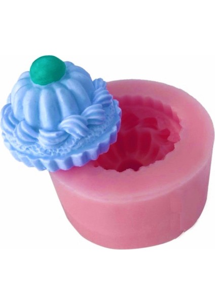 4,5cm Krema ve Kiraz dekorlu Cupcake Silikon Kalıp K-362