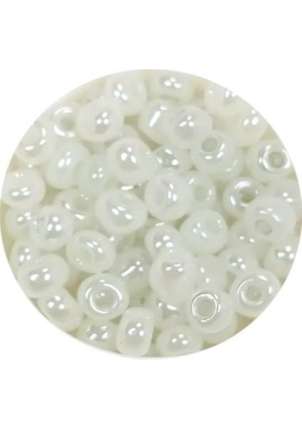 Dökme Cam Kum Boncuk Büyük Boy (6/0) 4 mm - 20 Gram - Inci Beyaz - BNC081