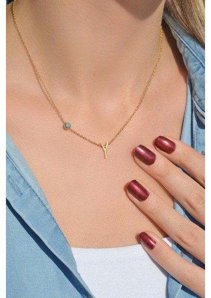 Gold Çelik Harf Kolye Y