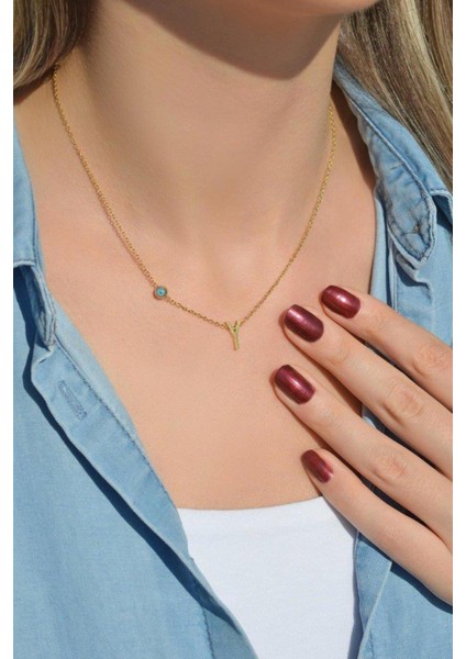 Gold Çelik Harf Kolye Y modelleri