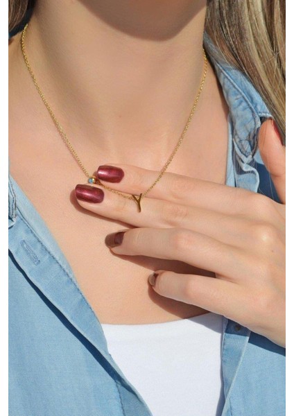 Gold Çelik Harf Kolye Y fırsatları