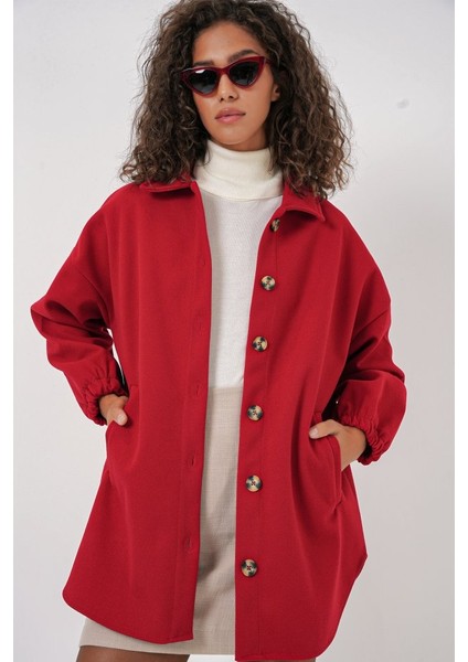 0674 Cepli Oversize Gömlek - Kırmızı