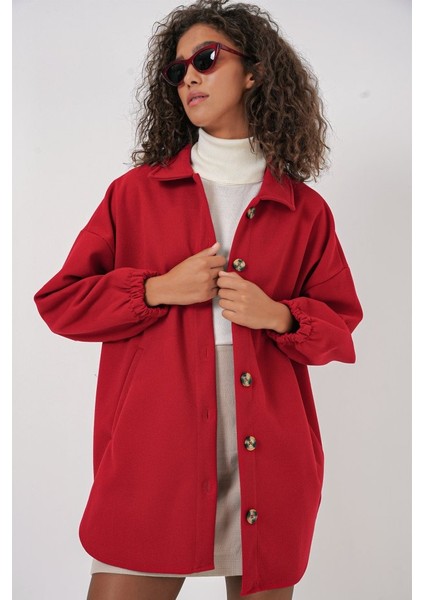 0674 Cepli Oversize Gömlek - Kırmızı