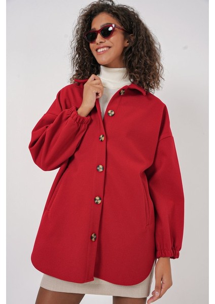 0674 Cepli Oversize Gömlek - Kırmızı