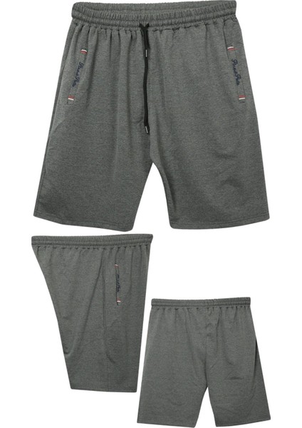 Büyük Beden 110 - 155 Kilo Arası Için Uygun Bedenli Cepleri Nakış Detaylı Likralı Penye Erkek Şortu