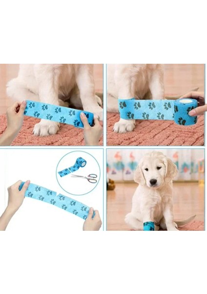 Kendinden Yapışkanlı Elastik Bandaj Köpek Kedi Pati Bandajı Sargısı Koruyucu Sargı Pati Desenli