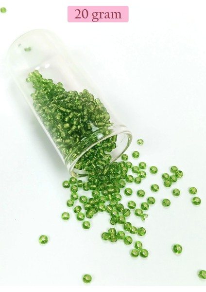 Dökme Cam Kum Boncuk (8/0) 3 mm - 20 Gram - Şeffaf Çimen Yeşili - BNC154