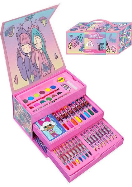 Kız Çocukları Için Hediye Kutulu Boyama Seti 1 Paket 12 Li Suluboya 8 Li Keçeli Kalem 8 Li Kuruboya 8 Li Pastel Boya