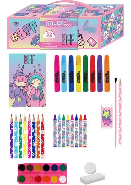 Kız Çocukları Için Hediye Kutulu Boyama Seti 1 Paket 12 Li Suluboya 8 Li Keçeli Kalem 8 Li Kuruboya 8 Li Pastel Boya
