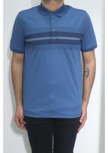 Fistan Store Erkek Desenli Spor Kesim Rahat Kalıp Polo Yaka T-Shirt