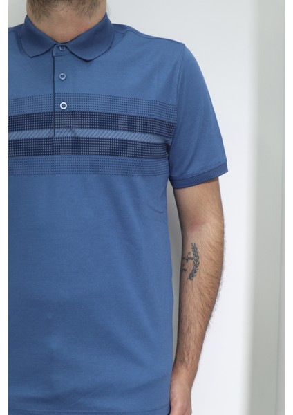Fistan Store Erkek Desenli Spor Kesim Rahat Kalıp Polo Yaka T-Shirt