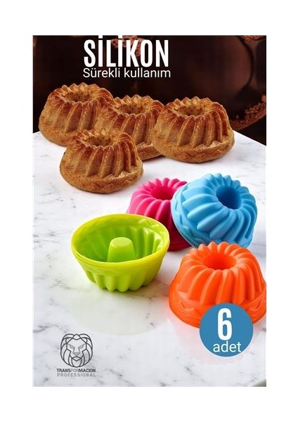Modacar Silikon Göbekli Muffin Cupcake Kalıbı - Sürekli Kullanım Muffin Kek Kalıbı 6 Adet