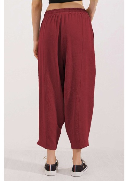 6591 Dokuma Şalvar Pantolon - Bordo