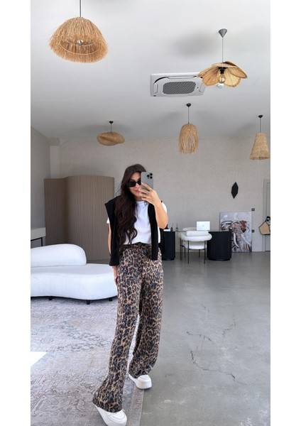 Kadın Saten Kumaş Leopar Desenli Pantolon fiyatları