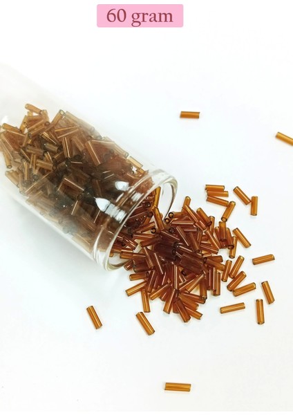 Uzun Boru Kesme Boncuk Çap 2mm Uzunluk 10 mm - 60 Gram - Şeffaf Kahverengi - BNC285