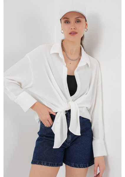 Örme Oversize Gömlek 20264 - Beyaz