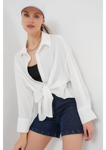 Örme Oversize Gömlek 20264 - Beyaz