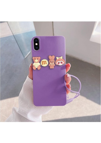 Apple Iphone x Uyumlu Kılıf Love Bear Silikon Kılıf Pembe - Lila