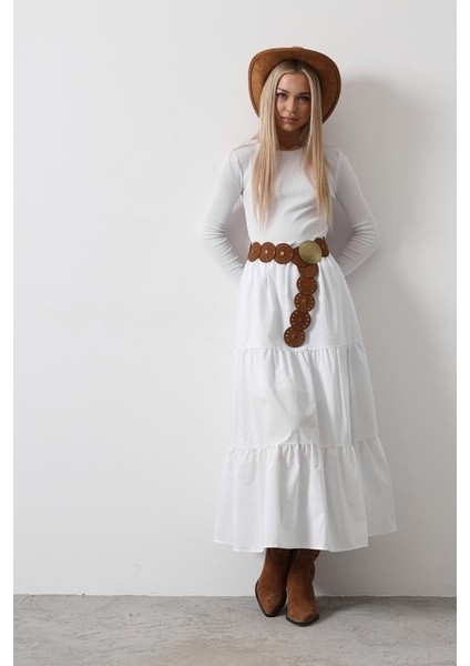 Pamuklu Beli Lastikli Etek - Beyaz fiyatları