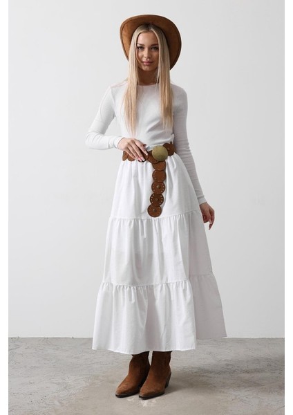Pamuklu Beli Lastikli Etek - Beyaz modelleri