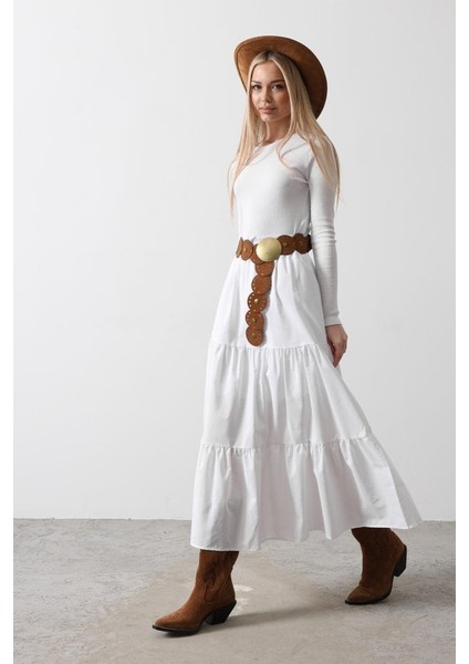 Pamuklu Beli Lastikli Etek - Beyaz fırsatları