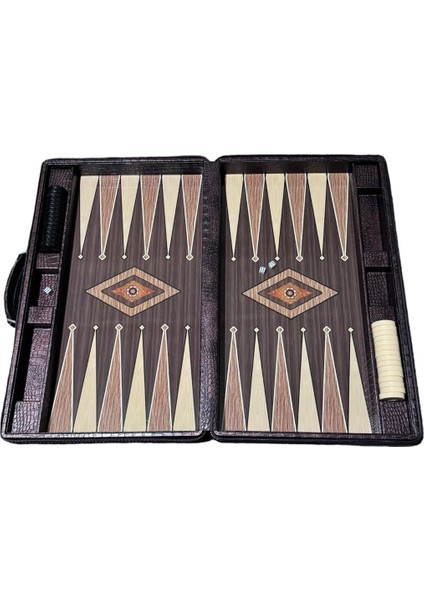 Lüks Tavla Takımı - Turkish Backgammon - Tavla - Deri Çantalı Fermuarlı Özel Tasarım Lüks Tavla