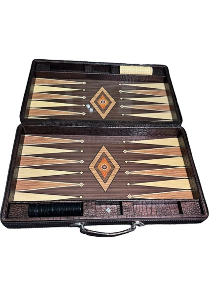 Lüks Tavla Takımı - Turkish Backgammon - Tavla - Deri Çantalı Fermuarlı Özel Tasarım Lüks Tavla