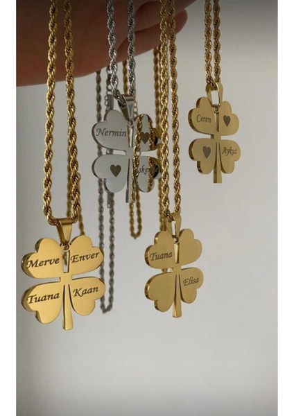 Altın Kaplama Isimli Burgu Zincirli Çelik Yonca Kolye (60 Cm) fiyatları
