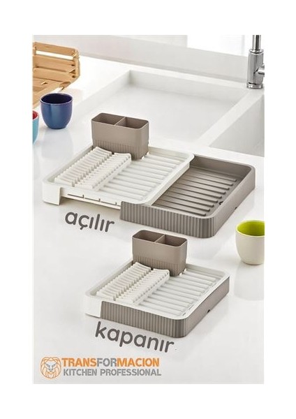 Modacar Açılır-Kapanır Bulaşıklık - Bulaşık Durulama Sepeti Tabaklık Bulaşık Kurutmalık Latte