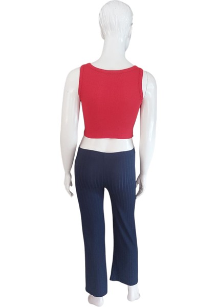 Kadın Bol Paça Ribanalı Beli Lastikli Dekoratif Bağcık Detaylı Pantolon indirimleri