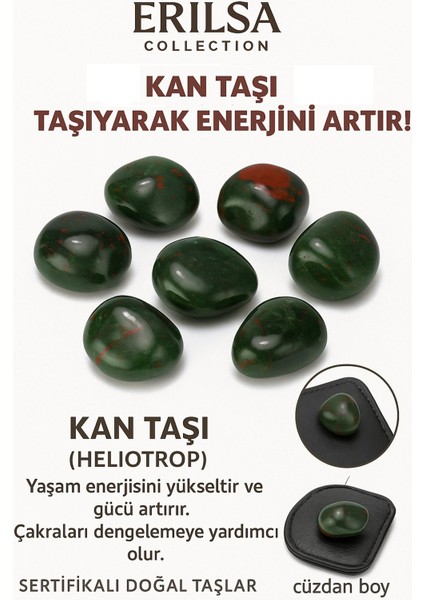 Sertifikalı Cüzdan Boy Heliotrop - Kan Taşı Kütle - Dayanıklılık ve Yaşam Gücü Kazandırır