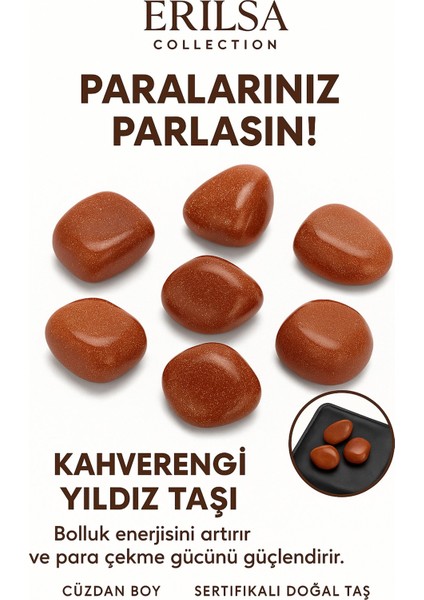 Sertifikalı Cüzdan Boy Kahverengi Yıldız Taşı Kütle - Huzur ve Içsel Güven Hissi Verir