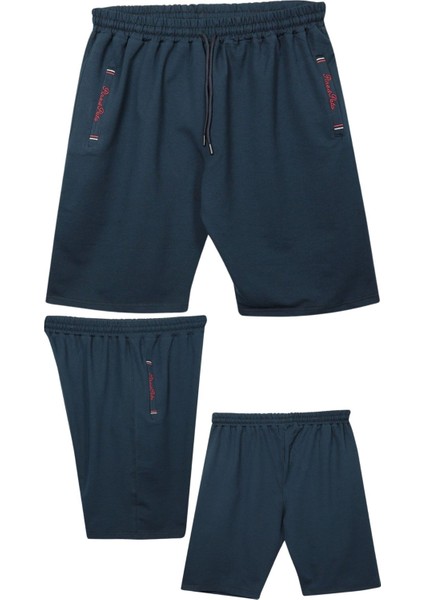 Büyük Beden 110 - 155 Kilo Arası Için Uygun Bedenli Cepleri Nakış Detaylı Likralı Penye Erkek Şortu