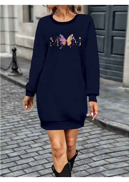 Kadın Uzun Kollu Bisiklet Yaka Viskon Iki Iplik Elbise