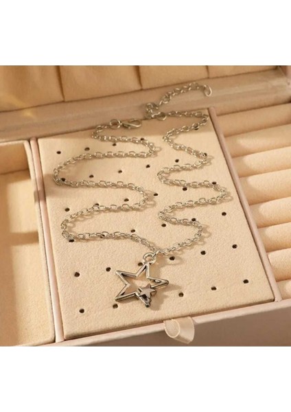 Blacksilver Metal Gümüş Renk Kolye Zinciri ve Döküm Yıldız Y2K Kolye