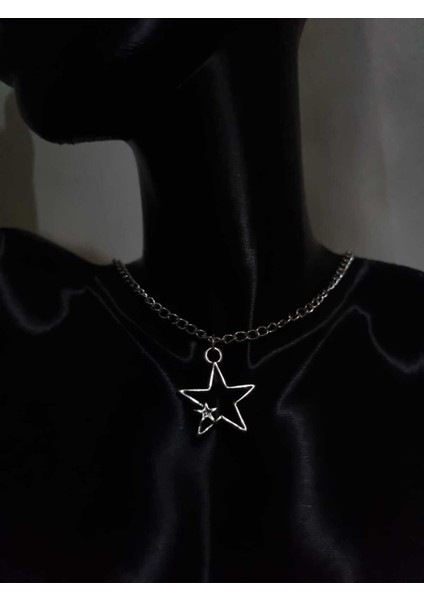 Blacksilver Metal Gümüş Renk Kolye Zinciri ve Döküm Yıldız Y2K Kolye
