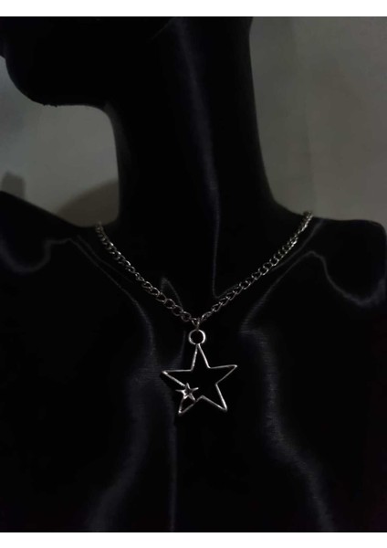 Blacksilver Metal Gümüş Renk Kolye Zinciri ve Döküm Yıldız Y2K Kolye